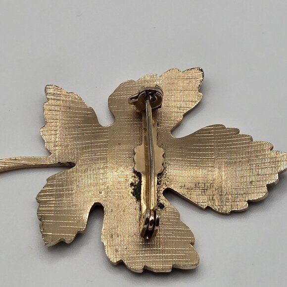 VTG Brooch GoldTone Maple Leaf Green Enamel Fairy Cottage Core Boho Canadian Pin - Picture 5 of 14